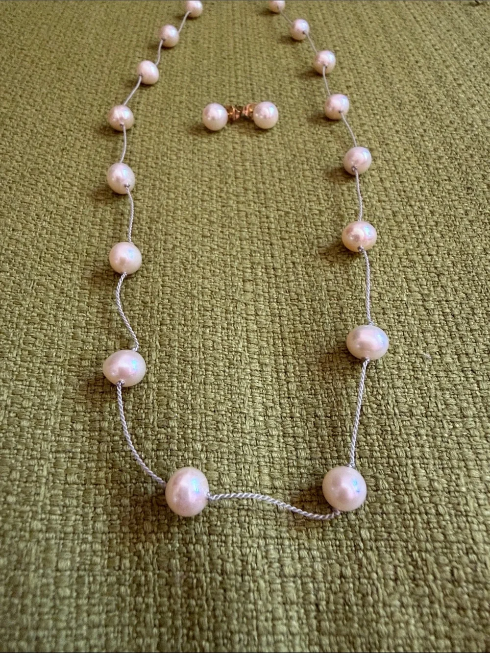 Genuine Freshwater Pear Tin Cup Cord Necklace & 14K Gold Stud Earring Set